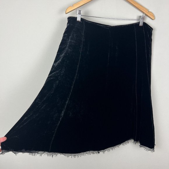 Elie Tahari Skirt Womens 14 Black Velvet Over Knee‎ Midi A-Line Edgy Sheer Trim - Picture 1 of 10